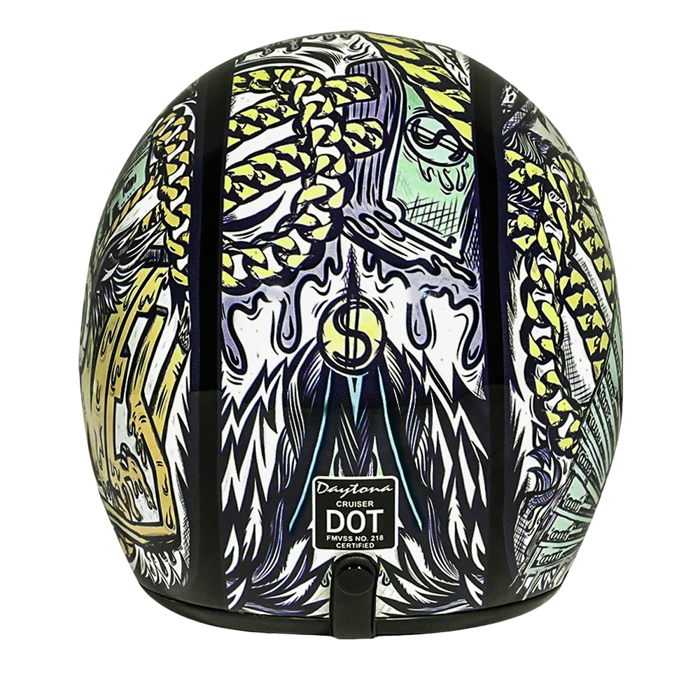 DOT Approved Daytona Cruiser Open Face Motorcycle Helmet - Men, Women & Youth - With Visor & Graphics - W/ Money - Image 4