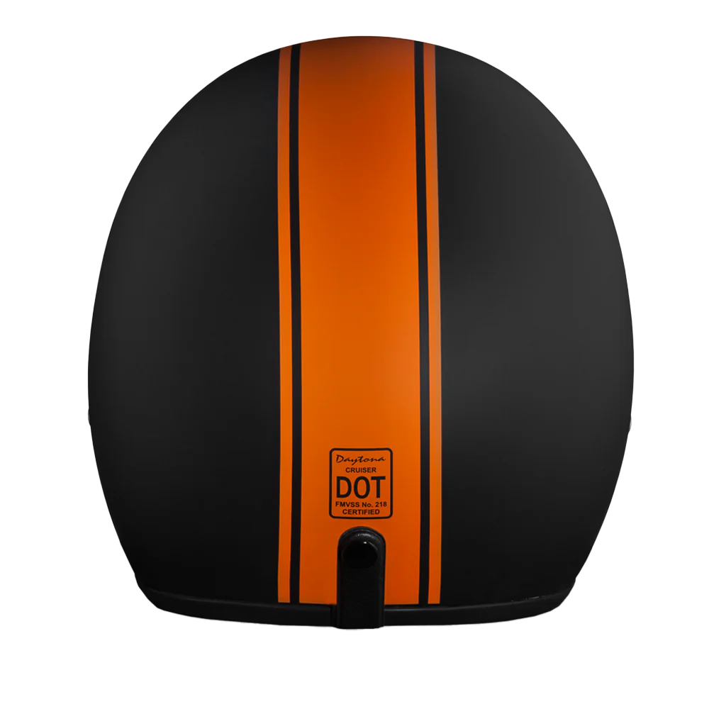 DOT Approved Daytona Cruiser Open Face Motorcycle Helmet - Men, Women & Youth - With Visor & Graphics - W/ Orange Pin Stripe - Image 4