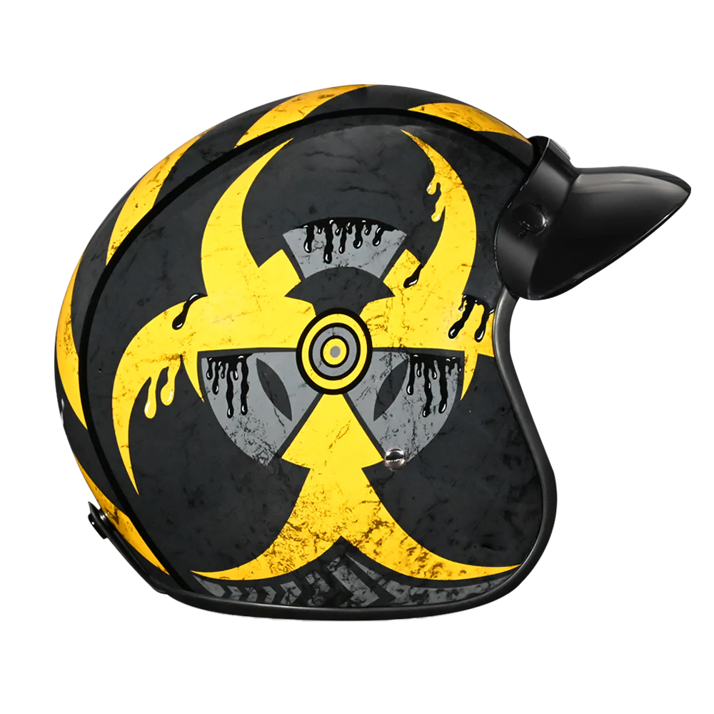 DOT Approved Daytona Cruiser Open Face Motorcycle Helmet - Men, Women & Youth - With Visor & Graphics - W/ Toxic - Image 3