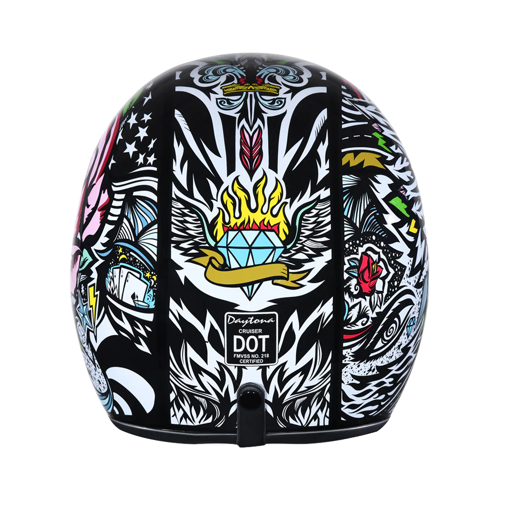 DOT Approved Daytona Cruiser Open Face Motorcycle Helmet - Men, Women & Youth - With Visor & Graphics - W/ Tribal - Image 4