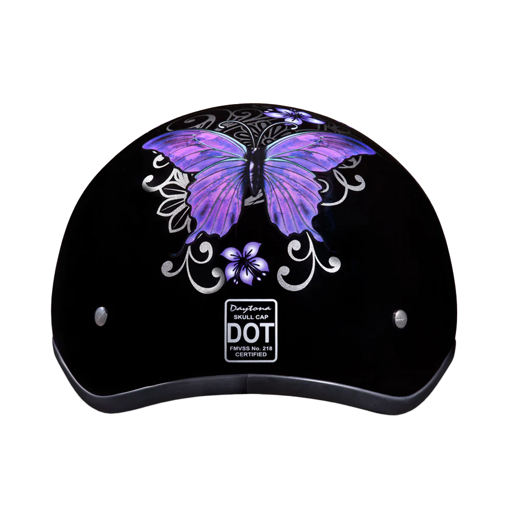 DOT Approved Daytona Motorcycle Half Face Helmet - Skull Cap Graphics for Men & Women, Scooters, ATVs, UTVs & Choppers - W/ Butterfly - Image 3