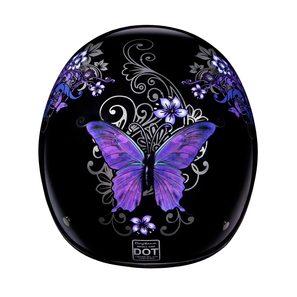 DOT Approved Daytona Motorcycle Half Face Helmet - Skull Cap Graphics for Men & Women, Scooters, ATVs, UTVs & Choppers - W/ Butterfly - Image 5