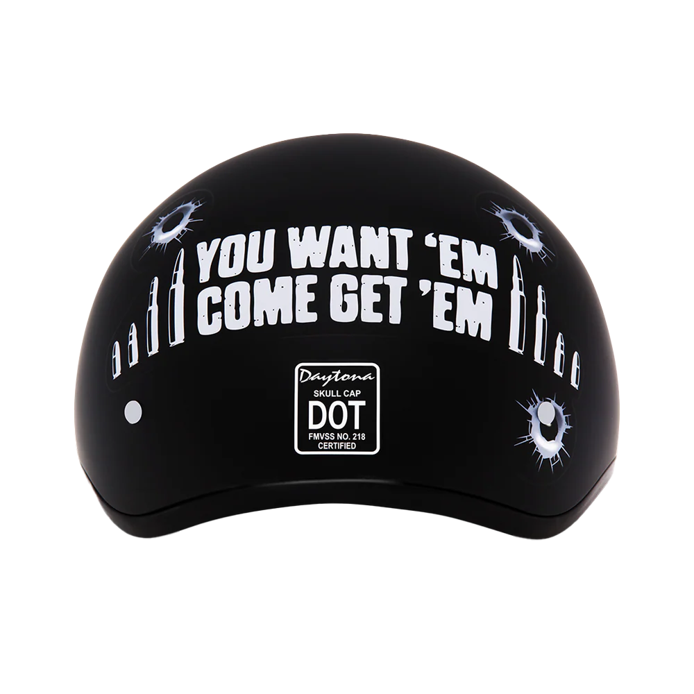 DOT Approved Daytona Motorcycle Half Face Helmet - Skull Cap Graphics for Men & Women, Scooters, ATVs, UTVs & Choppers - W/ Come Get 'Em - Image 4