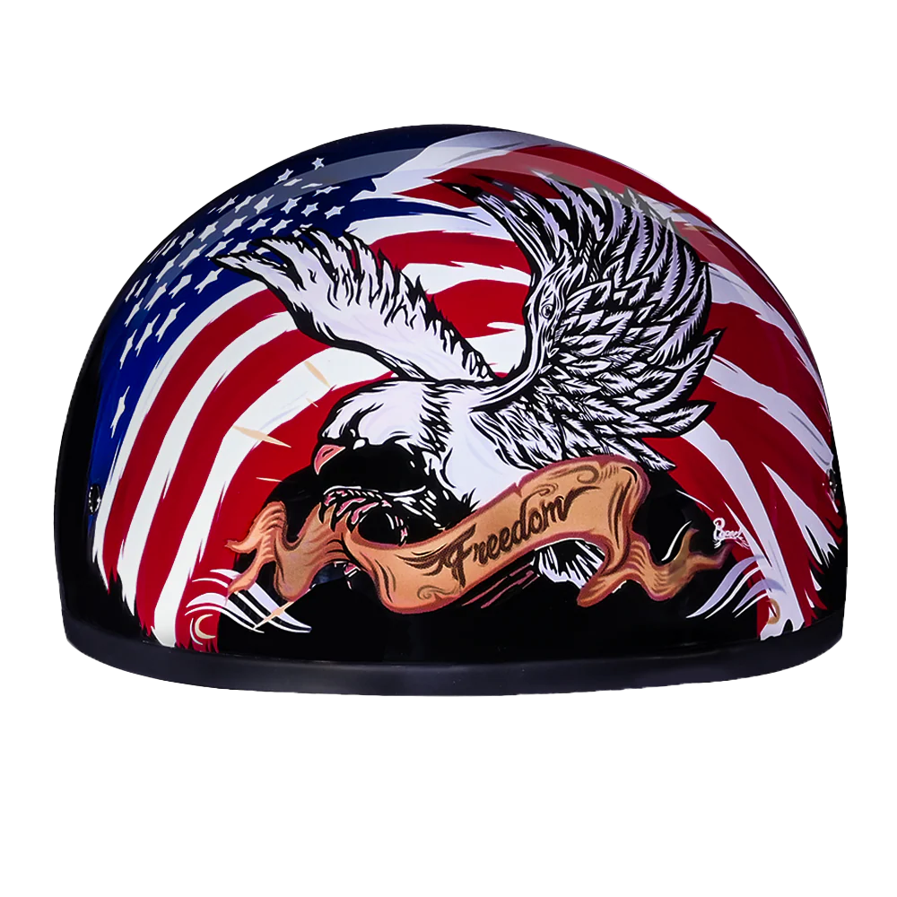 DOT Approved Daytona Motorcycle Half Face Helmet - Skull Cap Graphics for Men & Women, Scooters, ATVs, UTVs & Choppers - W/ Freedom 2.0
