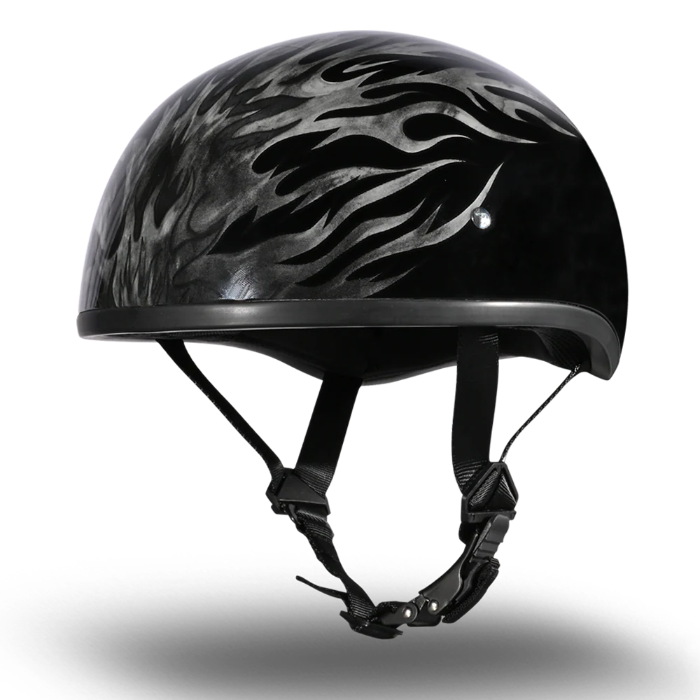 DOT Approved Daytona Motorcycle Half Face Helmet - Skull Cap Graphics for Men & Women, Scooters, ATVs, UTVs & Choppers - W/ Ignite Grey