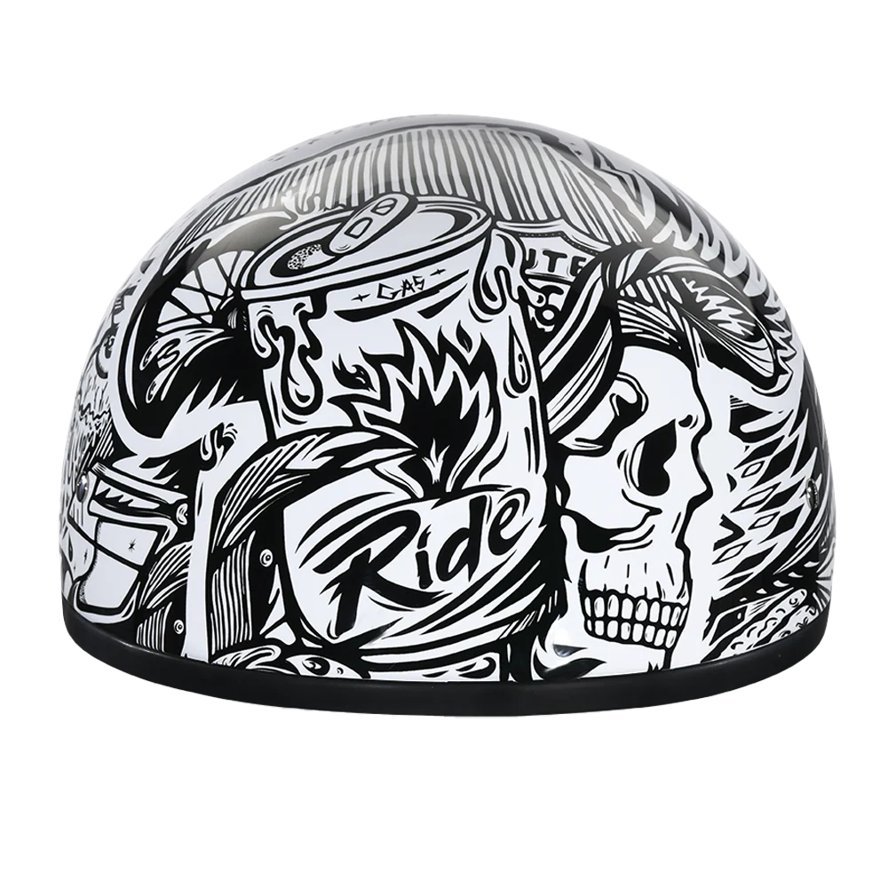 DOT Approved Daytona Motorcycle Half Face Helmet - Skull Cap Graphics for Men & Women, Scooters, ATVs, UTVs & Choppers - W/ Live Fast