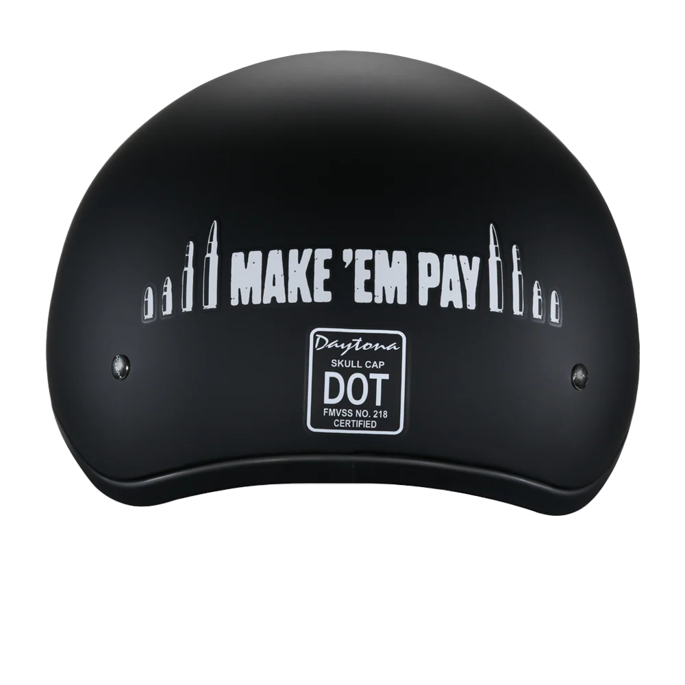 DOT Approved Daytona Motorcycle Half Face Helmet - Skull Cap Graphics for Men & Women, Scooters, ATVs, UTVs & Choppers - W/ Make 'Em Pay - Image 4