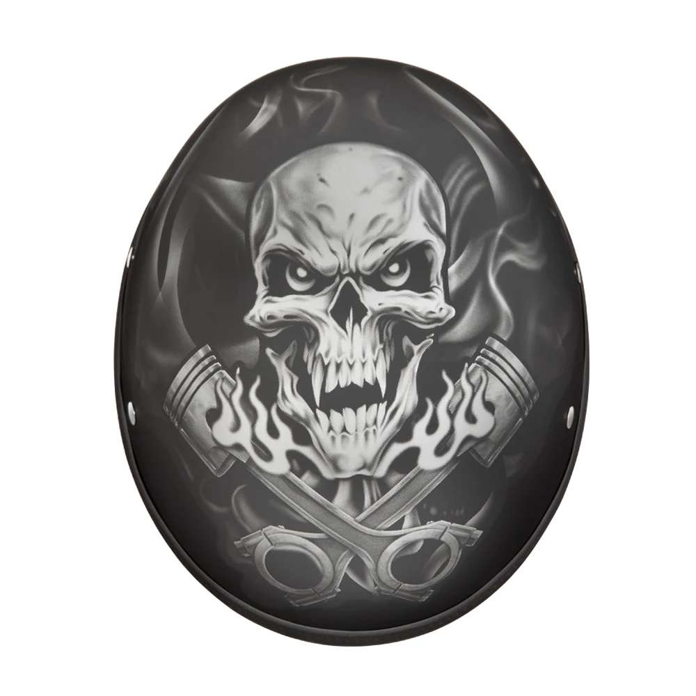 DOT Approved Daytona Motorcycle Half Face Helmet - Skull Cap Graphics for Men & Women, Scooters, ATVs, UTVs & Choppers - W/ Pistons Skull - Image 6