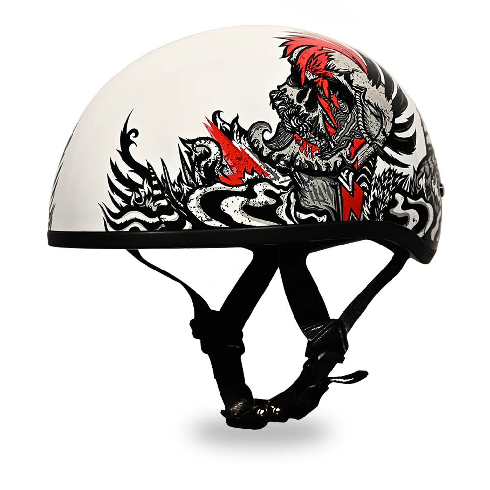 DOT Approved Daytona Motorcycle Half Face Helmet - Skull Cap Graphics for Men & Women, Scooters, ATVs, UTVs & Choppers - W/ Rockin' Reaper