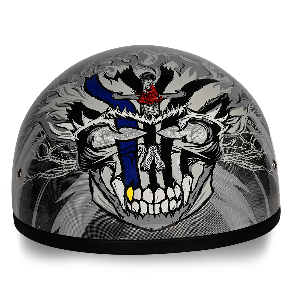 DOT Approved Daytona Motorcycle Half Face Helmet - Skull Cap Graphics for Men & Women, Scooters, ATVs, UTVs & Choppers - W/ Thunder