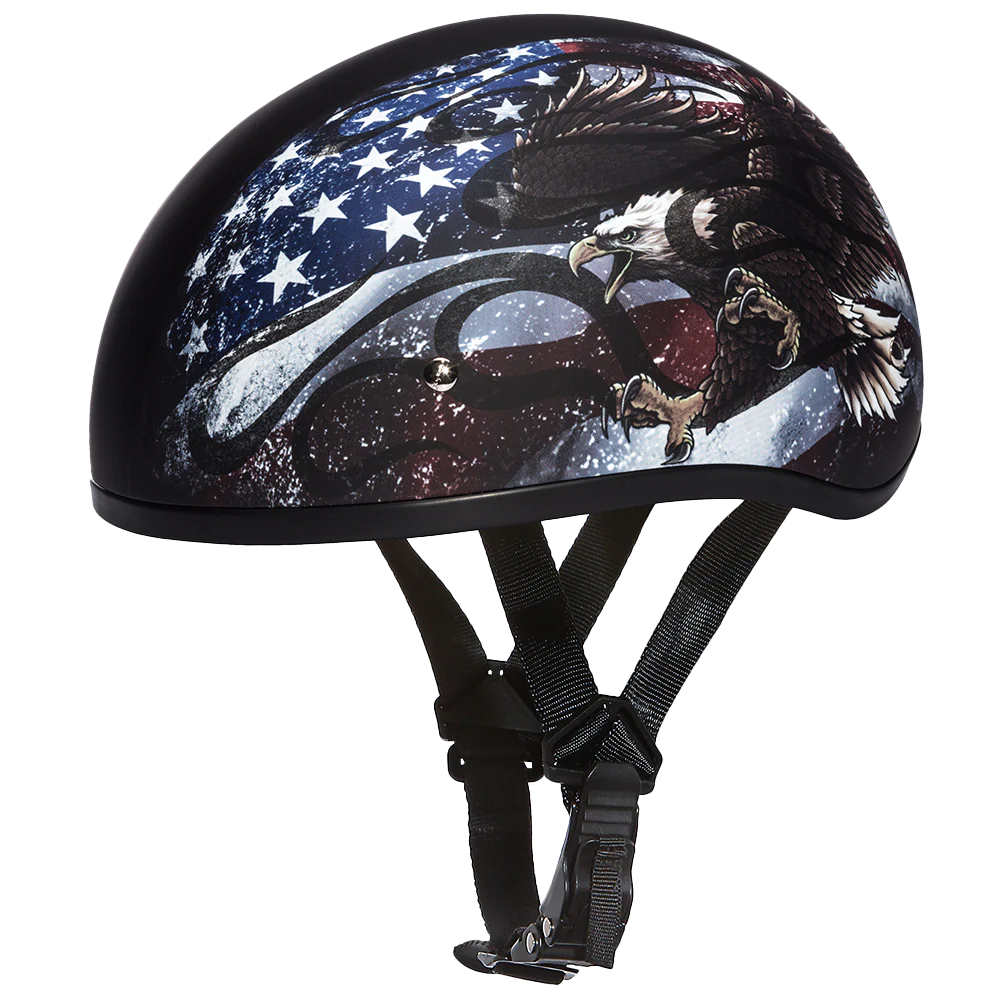 DOT Approved Daytona Motorcycle Half Face Helmet - Skull Cap Graphics for Men & Women, Scooters, ATVs, UTVs & Choppers - W/ USA