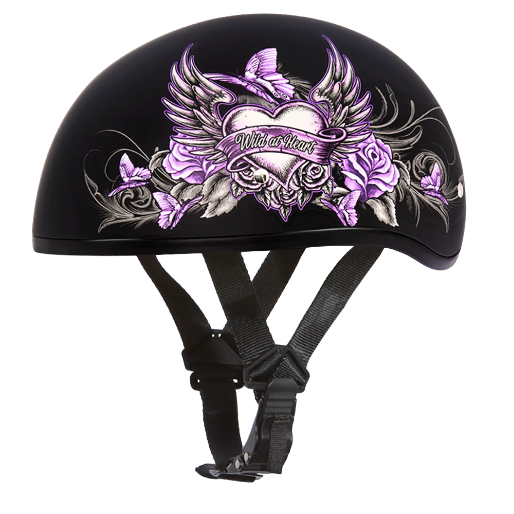 DOT Approved Daytona Motorcycle Half Face Helmet - Skull Cap Graphics for Men & Women, Scooters, ATVs, UTVs & Choppers - W/ Wild At Heart