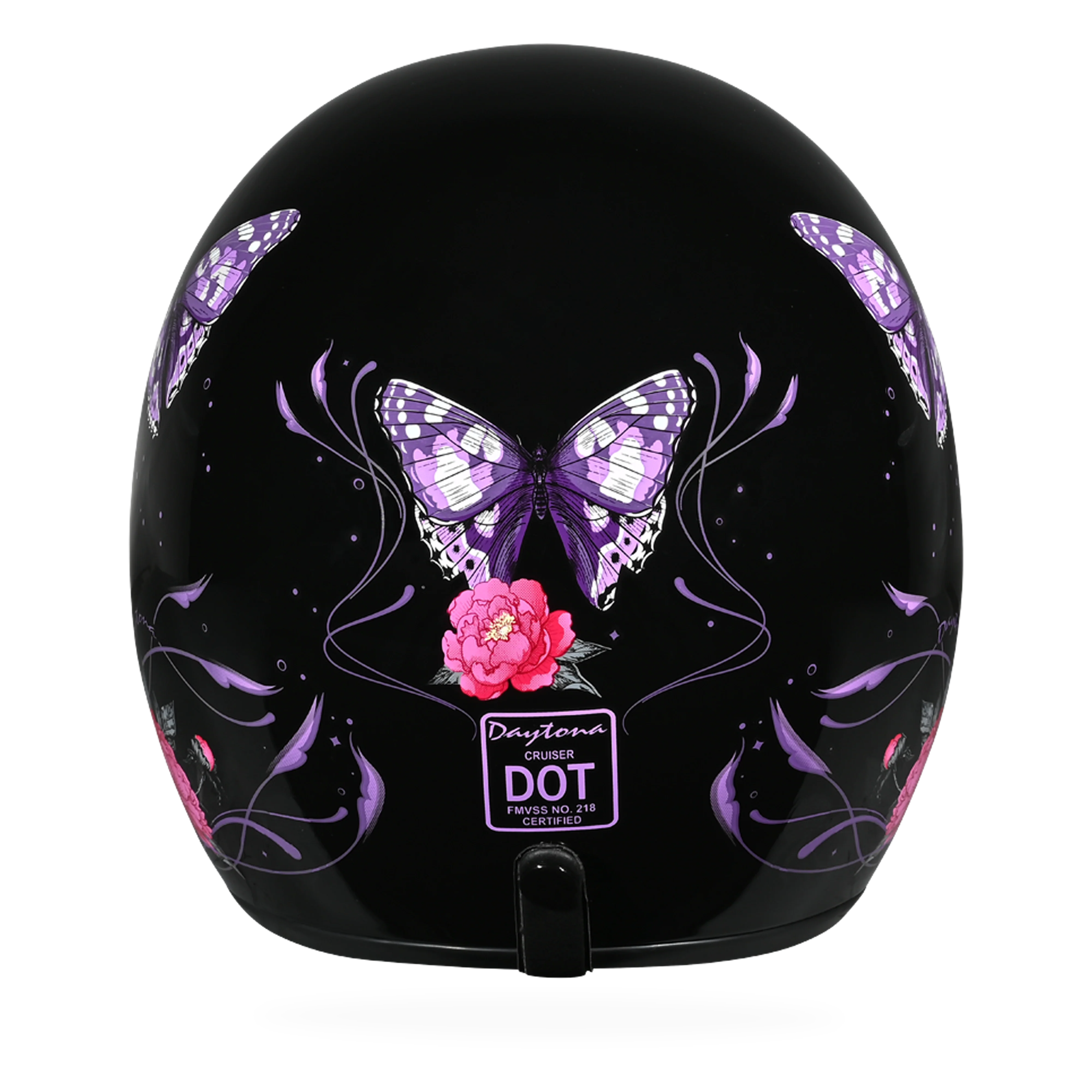 DOT Approved Daytona Cruiser Open Face Motorcycle Helmet - Men, Women & Youth - With Visor & Graphics - W/ Butterfly - Image 4