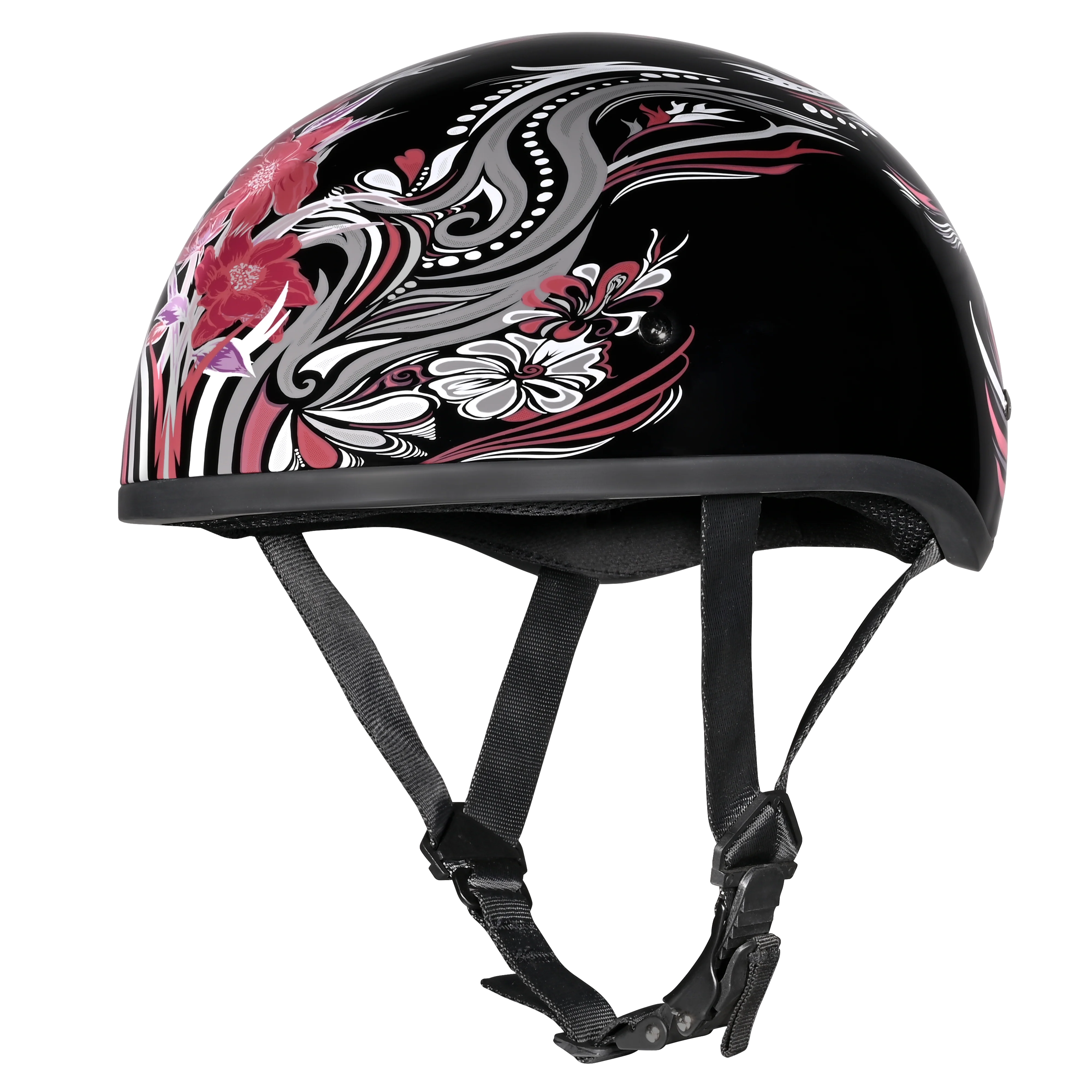 DOT Approved Daytona Motorcycle Half Face Helmet - Skull Cap Graphics for Men & Women, Scooters, ATVs, UTVs & Choppers - W/ Boss Bitch