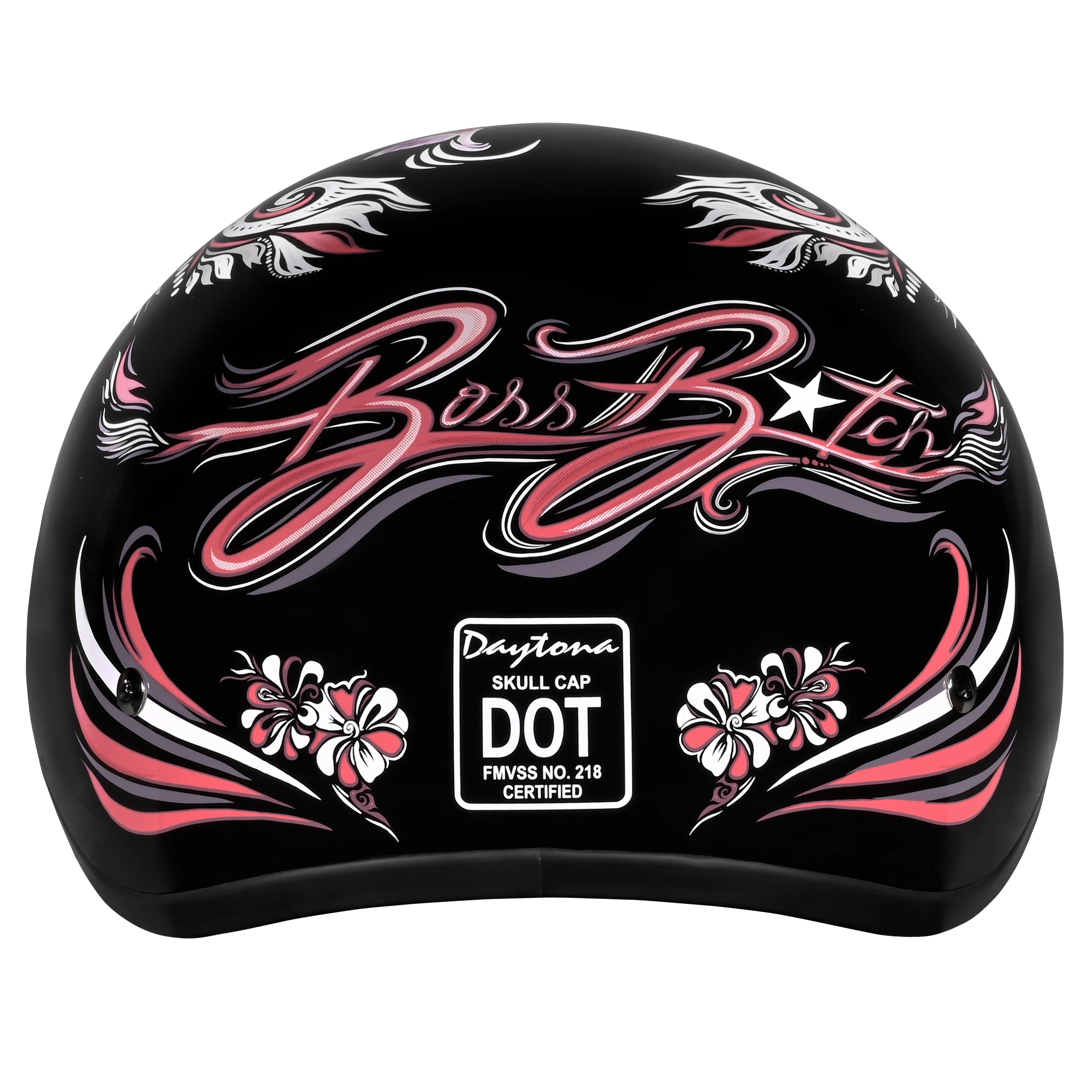 DOT Approved Daytona Motorcycle Half Face Helmet - Skull Cap Graphics for Men & Women, Scooters, ATVs, UTVs & Choppers - W/ Boss Bitch - Image 3