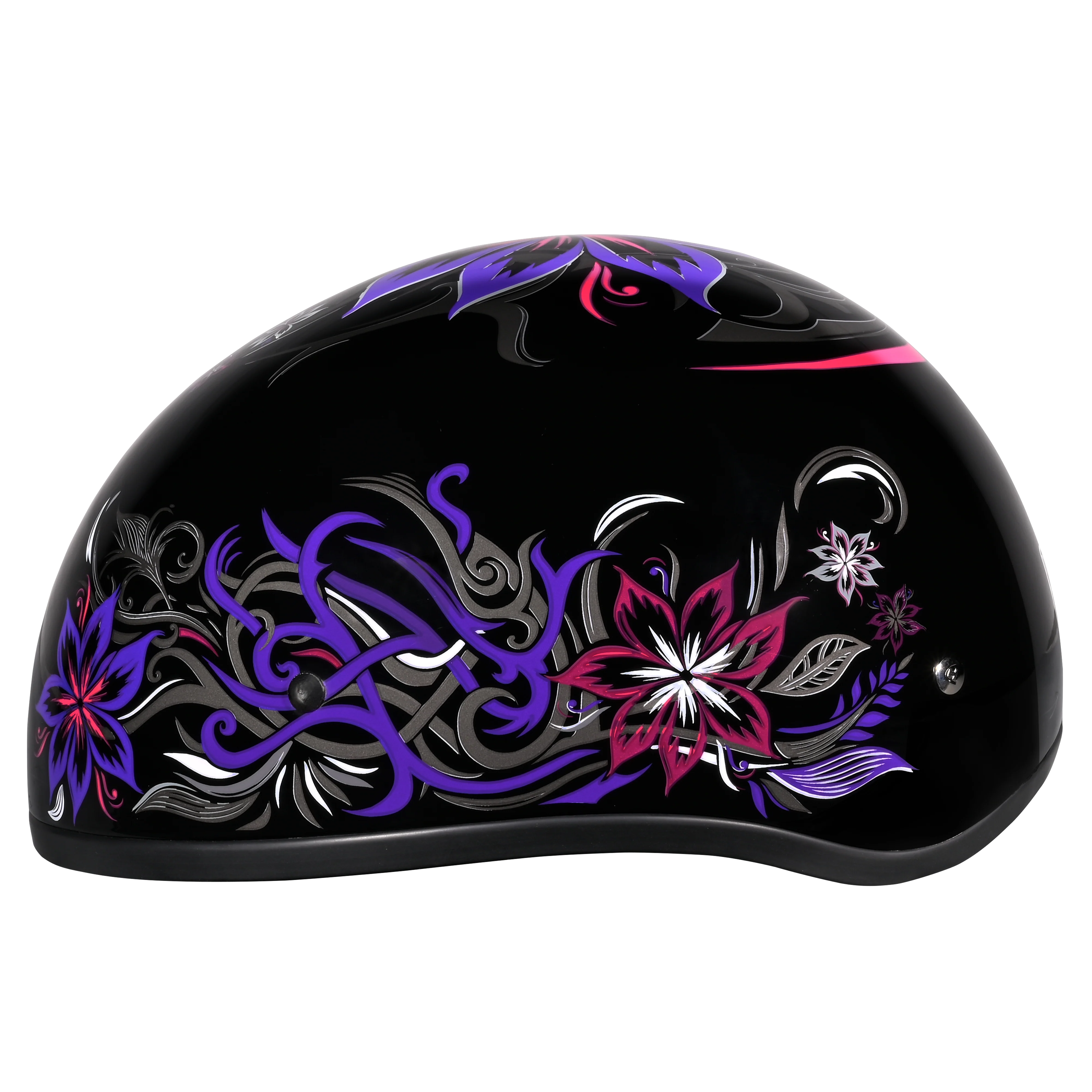 DOT Approved Daytona Motorcycle Half Face Helmet - Skull Cap Graphics for Men & Women, Scooters, ATVs, UTVs & Choppers - W/ Flowers - Image 2